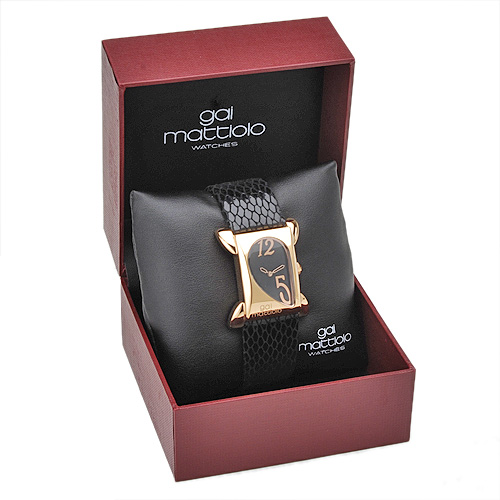 *GAI MATTIOLO* BLACK LEATHER WATCH-MADE IN ITALY